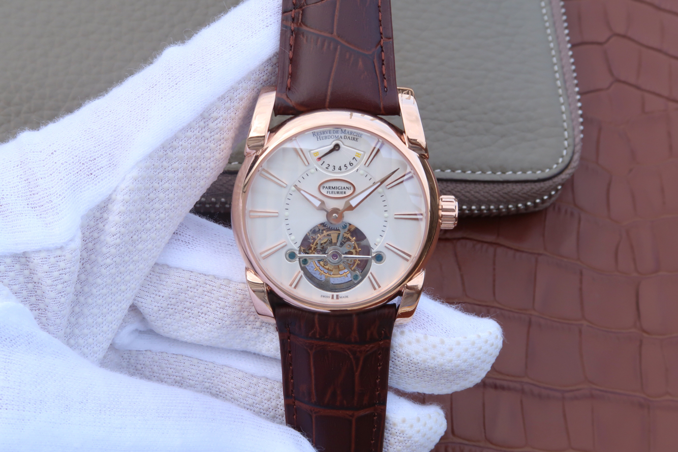 BM帕瑪強尼Tonda繫列PFH251腕錶，海鷗真陀飛輪。AISI316L精鋼錶殼鍍金男士手錶￥3880