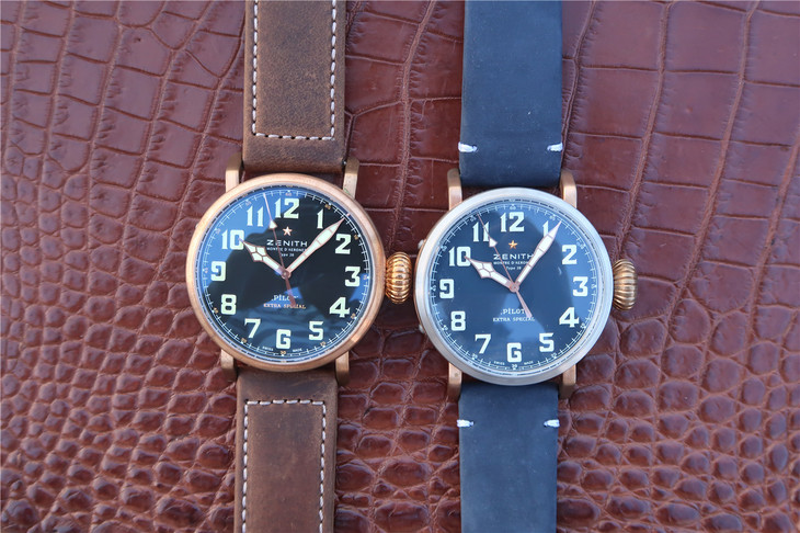 XF真力時飛行員大飛：29.2430.679/21.C753青銅男士腕錶，2824瑞士機械機芯，瘋馬皮錶帶 男士腕錶￥3480