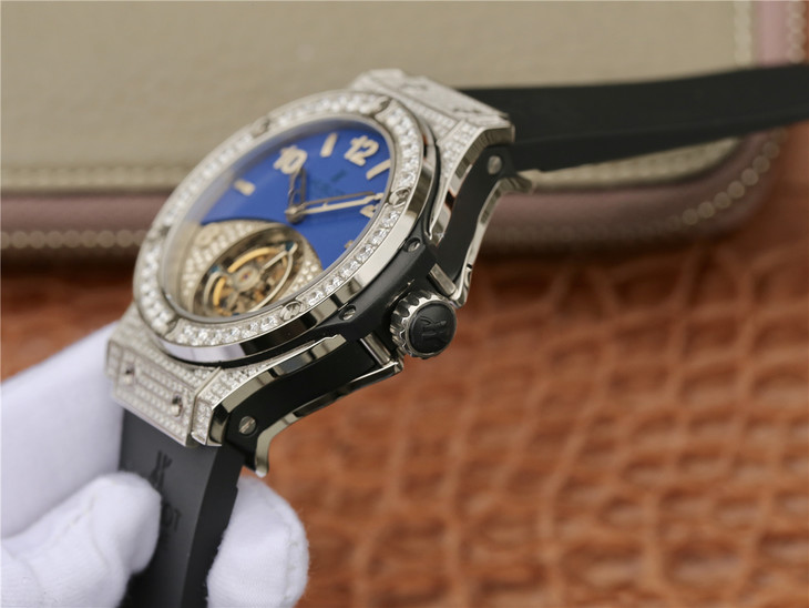 恆寶Hublot 宇舶大爆炸繫列真陀飛輪鉆石版 橡膠錶帶 手動縷空頂級雕花真飛輪機芯 男士腕錶￥6880