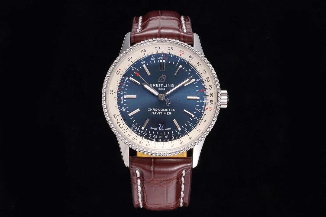 TF廠百年靈航空計時繫列41mm男士皮帶機械腕錶 藍面