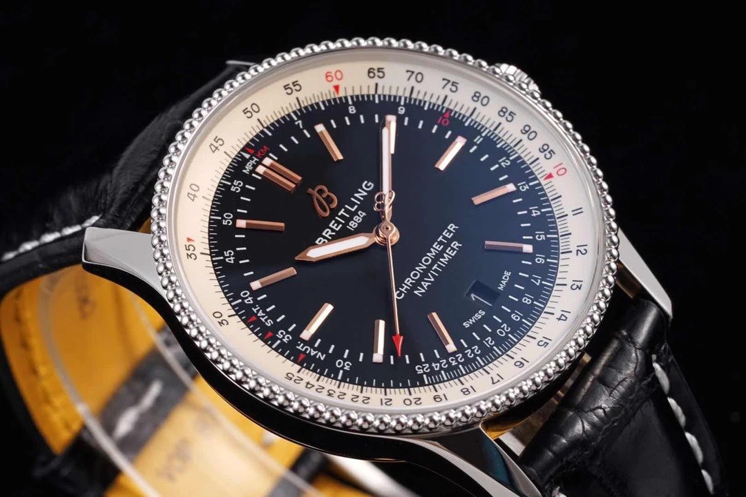 TF廠百年靈航空計時繫列41mm男士皮帶機械腕錶 黑面