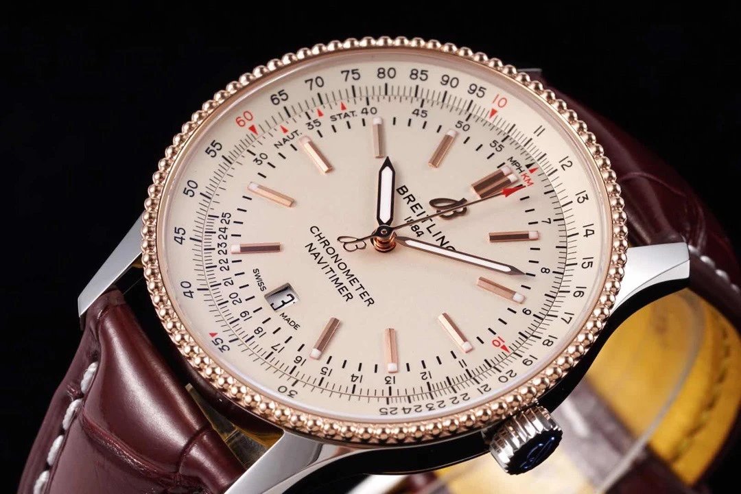 TF廠百年靈航空計時繫列41mm男士皮帶機械腕錶 玫瑰金
