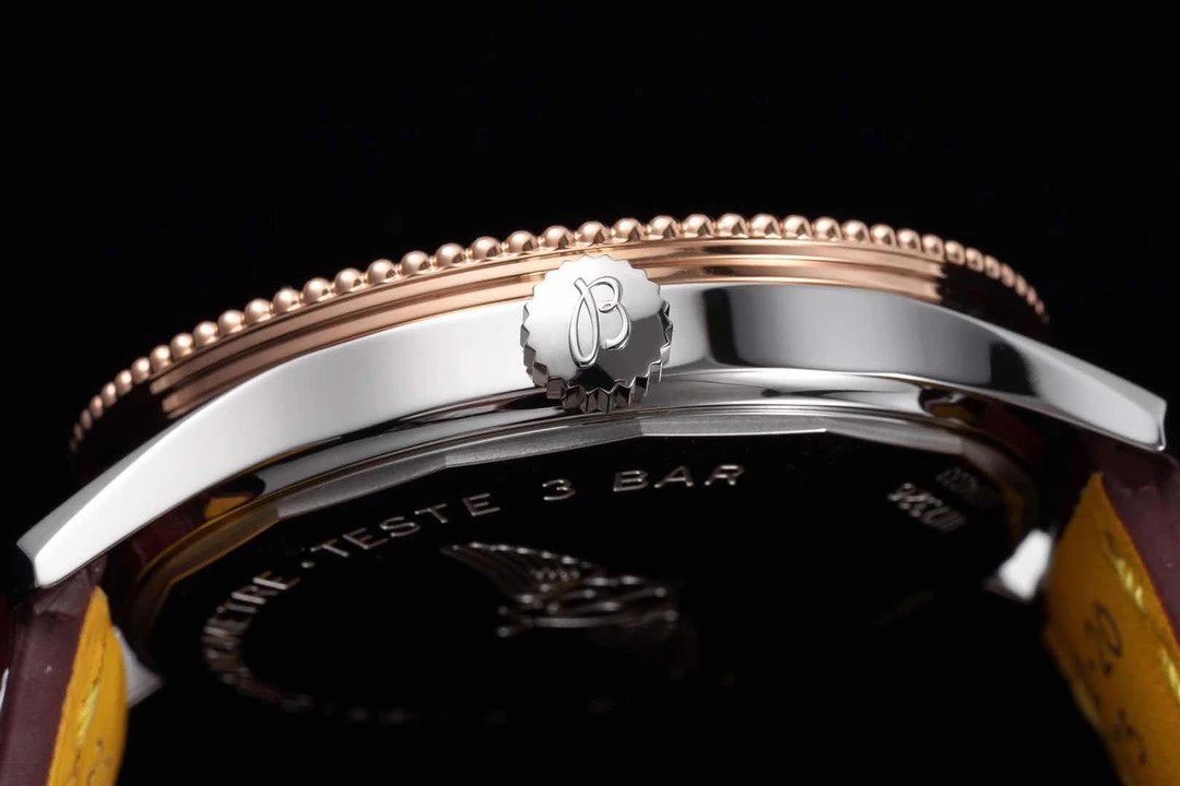 TF廠百年靈航空計時繫列41mm男士皮帶機械腕錶 玫瑰金