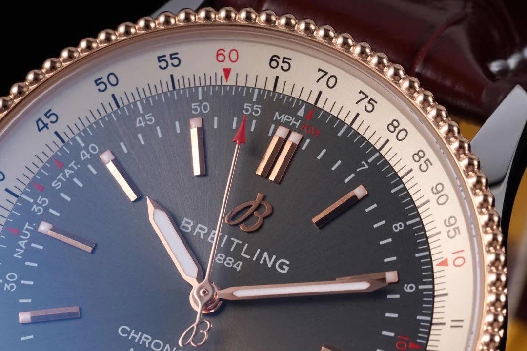 TF廠百年靈航空計時繫列41mm男士皮帶機械腕錶 玫瑰金黑面