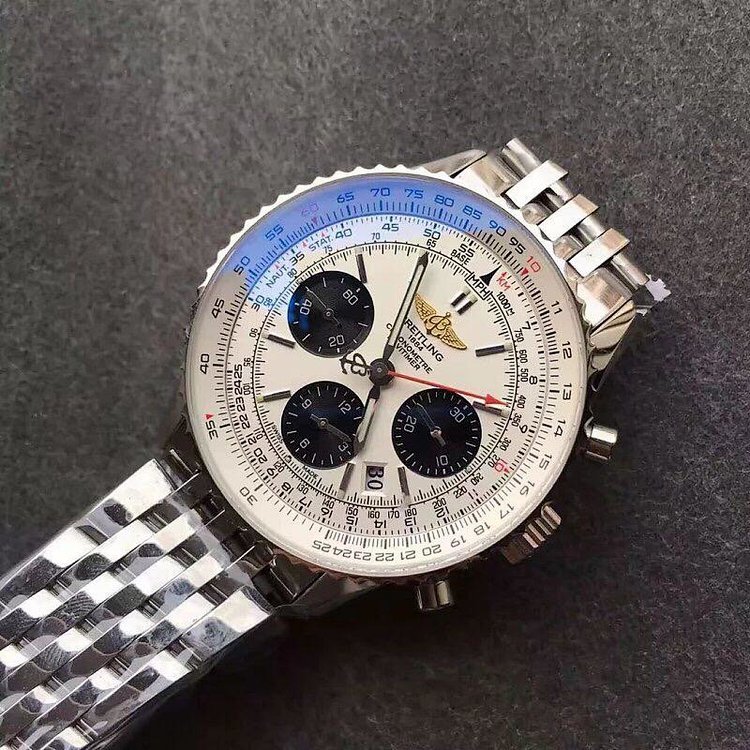 JF廠百年靈航空計時01繫列鋼帶版藍面計時機械男錶