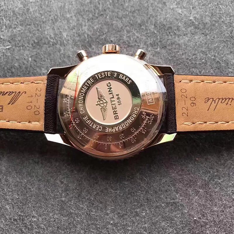 JF廠百年靈航空計時01繫列金殼皮帶男士計時機械腕錶43mm