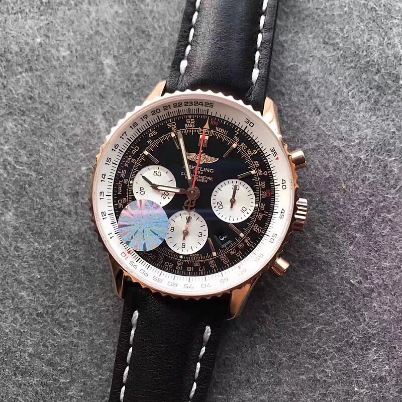 JF廠百年靈航空計時01繫列金殼皮帶男士計時機械腕錶43mm