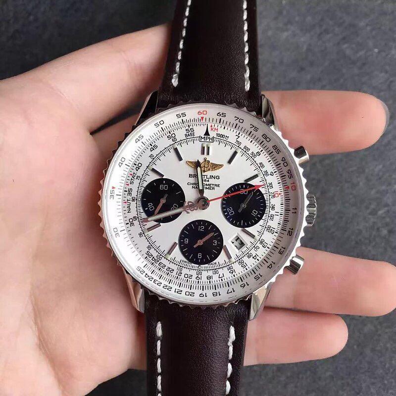 JF廠百年靈航空計時01繫列皮帶版白面自動機械計時男錶