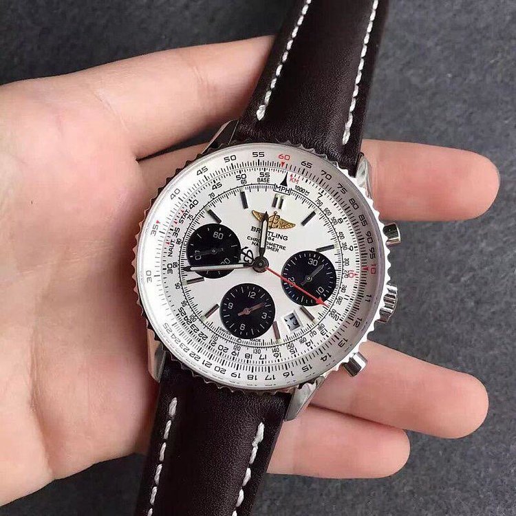 JF廠百年靈航空計時01繫列皮帶版白面自動機械計時男錶