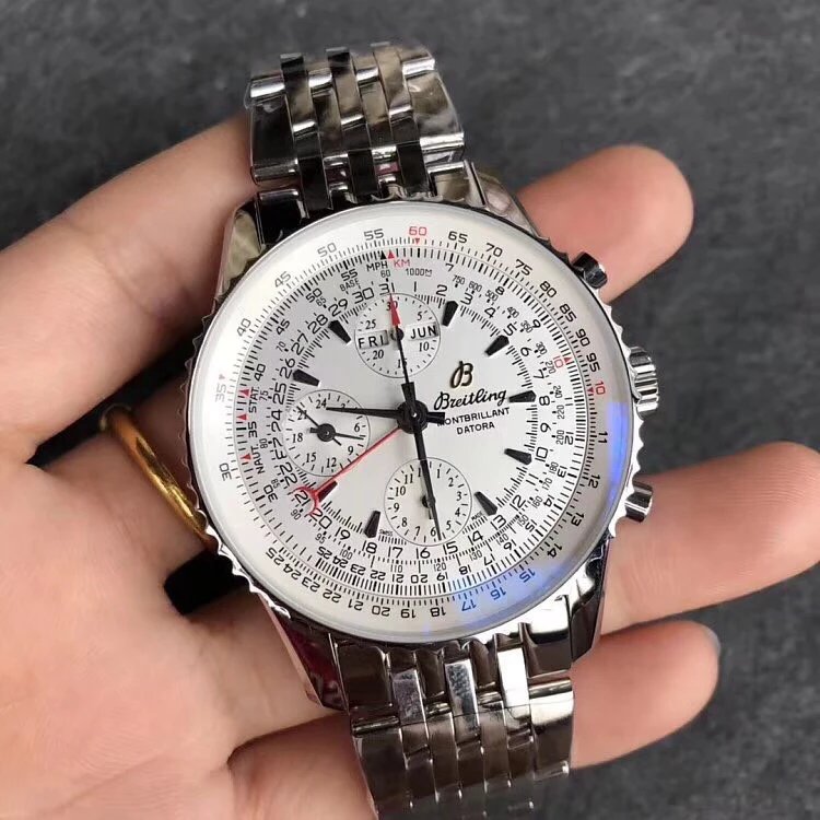 JF廠百年靈航空計時繫列鋼帶男士計時機械腕錶46mm 白面