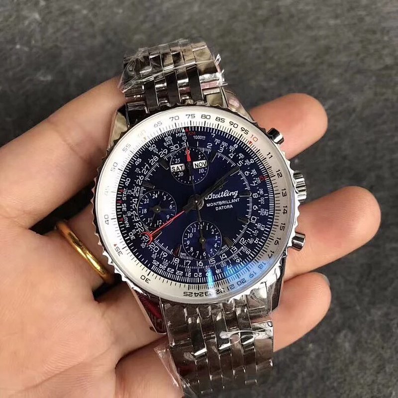 JF廠百年靈航空計時繫列鋼帶男士計時機械腕錶46mm 藍面
